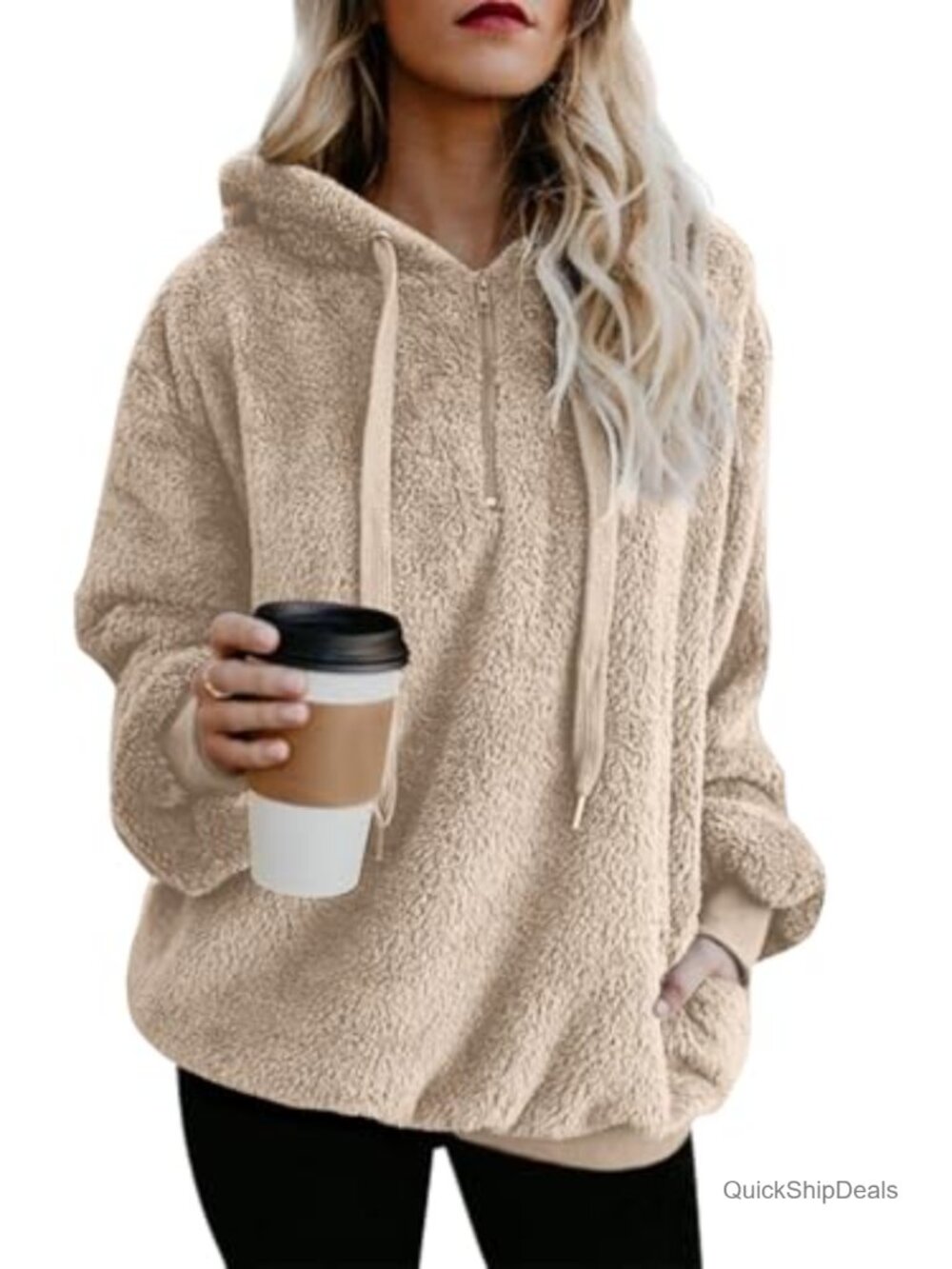 Womens Fleece Pullover Oversized Sherpa Jacket Half Zip Hoodie